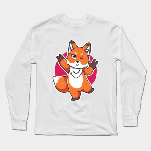 Cute Fox Chibi Character Illustration Long Sleeve T-Shirt